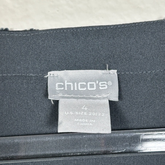 Chicos size 4 20/22 satin long sleeve blouse top burnout velvet trim gray - Picture 9 of 12